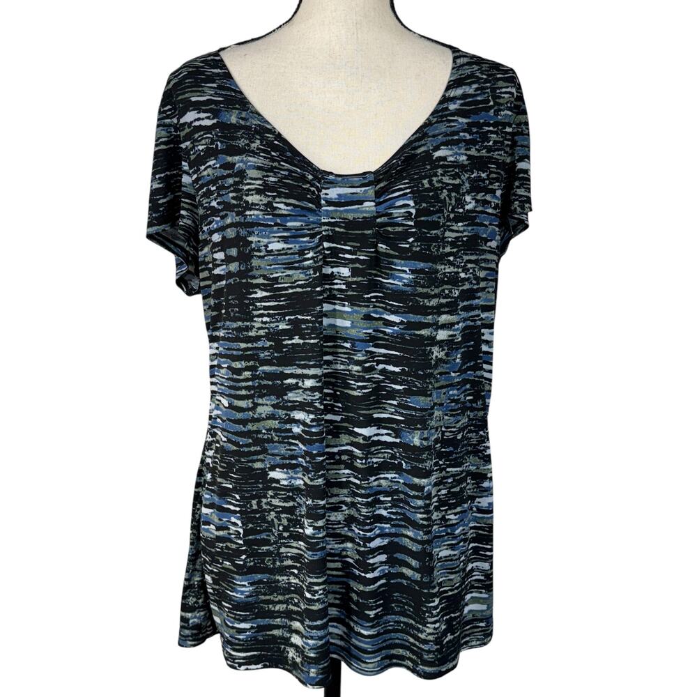 Liz Claiborne X-Large Top Abstract Cap Sleeve V-Neck Stretch Lightweight Multi